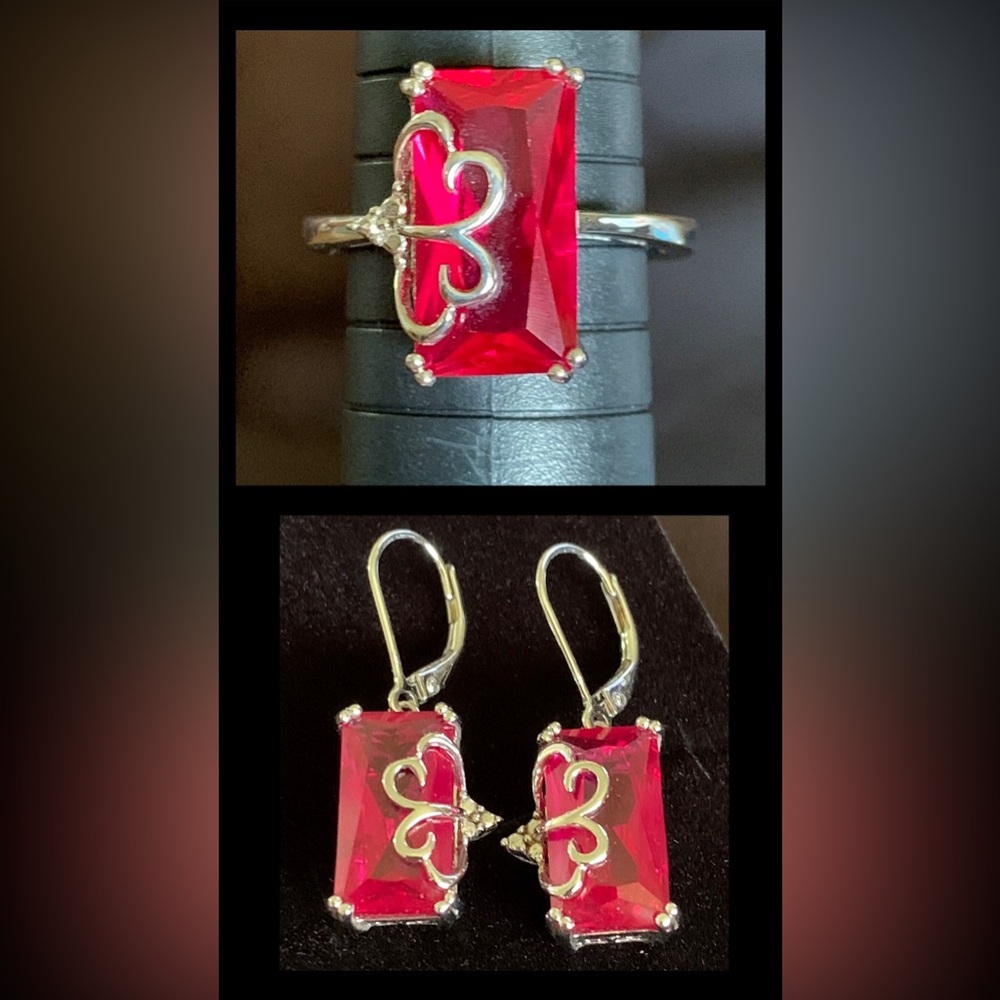 Lab Created Ruby Rhodium Over
Sterling Silver Ring & Earring Set